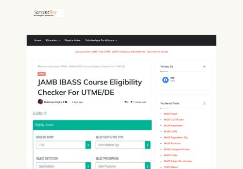 
                            12. JAMB IBASS Course Eligibility Checker | How To Use It » ServantBoy