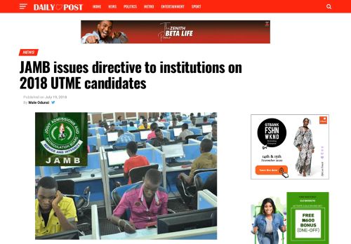 
                            10. JAMB issues directive to institutions on 2018 UTME candidates - Daily ...