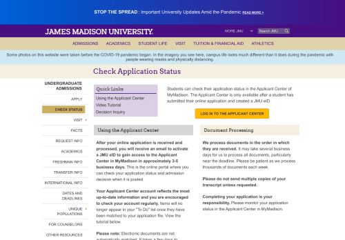 
                            7. James Madison University - Check Application Status