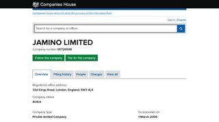 
                            9. JAMINO LIMITED - Overview (free company information from ...