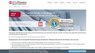 
                            6. Januar 2019: Die Top 500 Berater in Deutschland ... - Zu WhoFinance