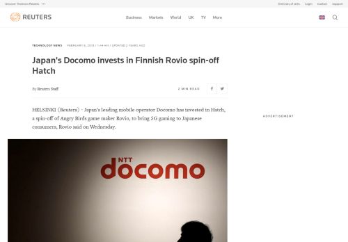 
                            13. Japan's Docomo invests in Finnish Rovio spin-off Hatch | Reuters