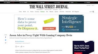 
                            12. Jason Ader in Proxy Fight With Gaming Company Bwin - WSJ