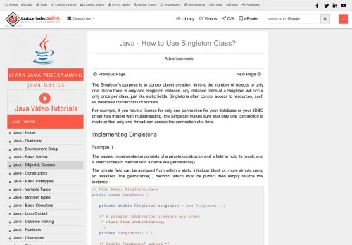
                            7. Java How to Use Singleton Class? - Tutorialspoint