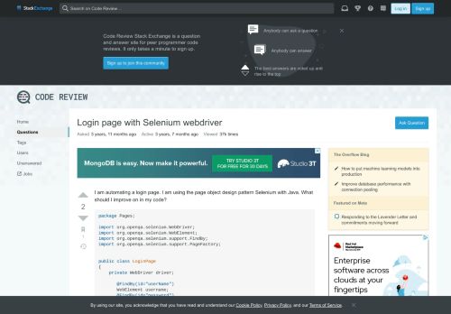 
                            13. java - Login page with Selenium webdriver - Code Review Stack Exchange