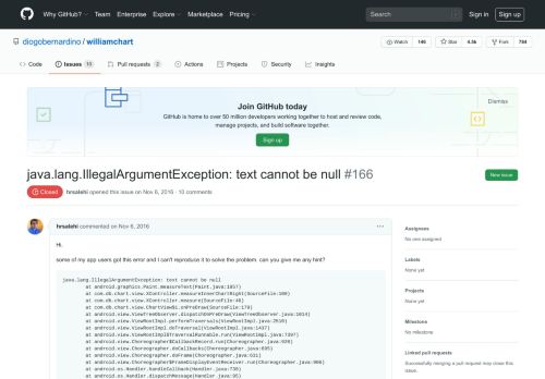 
                            4. java.lang.IllegalArgumentException: text cannot be null · Issue #166 ...