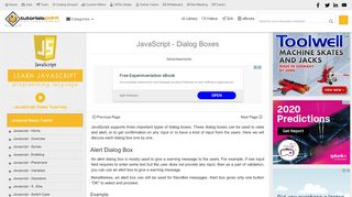 
                            3. JavaScript Dialog Boxes Alert, Prompt, Confirmation - Tutorialspoint