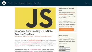 
                            9. JavaScript Error Handling - X Is Not a Function TypeError - Airbrake