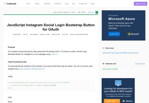 
                            6. JavaScript Instagram Social Login Bootstrap Button for OAuth (Example)