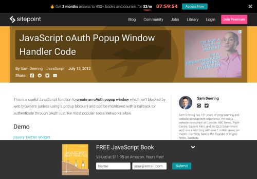
                            8. JavaScript oAuth Popup Window Handler Code — SitePoint