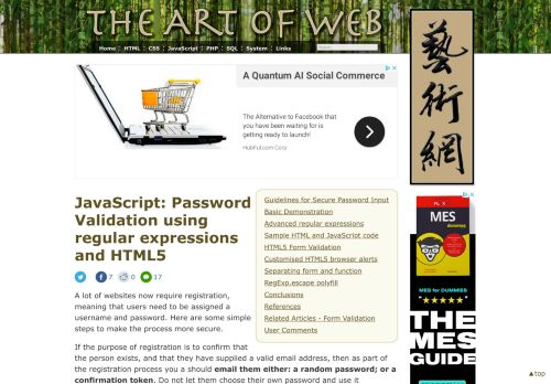 
                            2. JavaScript: Password Validation using regular ... - The Art of Web