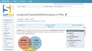 
                            7. JavaScript/Tutorials/Einstieg/Einbindung in HTML – SELFHTML-Wiki