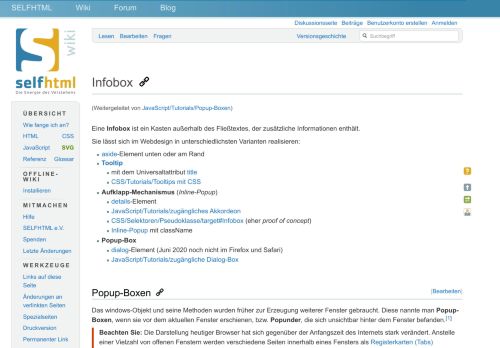 
                            4. JavaScript/Tutorials/Popup-Boxen – SELFHTML-Wiki