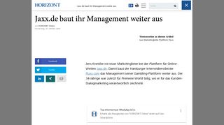
                            12. Jaxx.de baut ihr Management weiter aus - Horizont