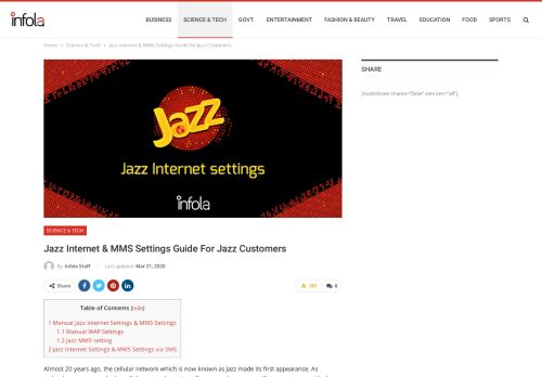 
                            11. Jazz Internet & MMS Settings Guide - Infola.PK