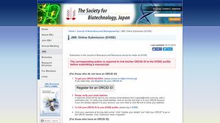 
                            10. JBB: Online Submission (EVISE) | The Society for Biotechnology, Japan