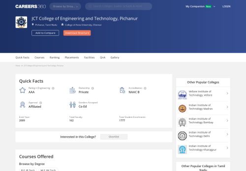
                            4. JCT College of Engineering and Technology, Pichanur - courses, fee ...