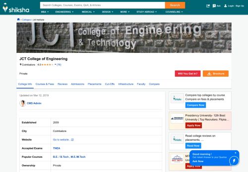 
                            7. Jct College Of Engineering - JCTCE, Coimbatore - Courses ...
