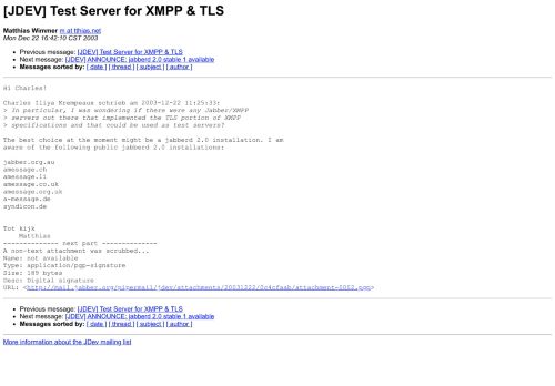 
                            13. [JDEV] Test Server for XMPP & TLS - Overview of all jabber.org ...