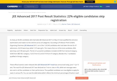 
                            5. JEE Advanced 2017 Post Result Statistics: 22% eligible candidates ...