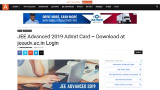 
                            8. JEE Advanced 2019 Admit Card Download at jeeadv.ac.in Login ...