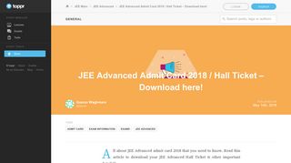 
                            10. JEE Advanced Admit Card 2018 Released - Download here! - Toppr