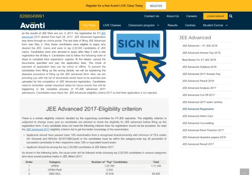 
                            12. JEE Advanced Registration - Avanti Learning Centres