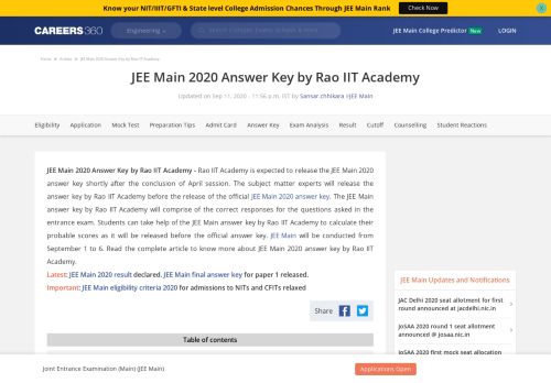 
                            3. JEE Main 2019 Answer Key by Rao IIT Academy (Available ...