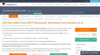 
                            8. JEE Main Admit Card 2019 : Download Hall Ticket Here - ...