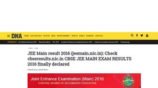 
                            5. JEE Main result 2016 (jeemain.nic.in): Check cbseresults.nic.in CBSE ...