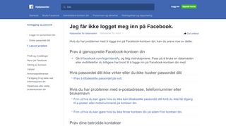 
                            12. Jeg får ikke logget meg inn på Facebook. | Facebooks hjelpesenter ...