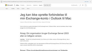 
                            4. Jeg kan ikke oprette forbindelse til min Exchange-konto i Outlook til Mac