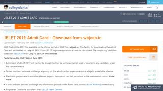 
                            5. JELET 2019 Admit Card- Download from wbjeeb.in - Collegedunia