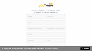
                            3. Jetzt kostenlos anmelden YouTunez Kundenkonto - YouTunez.com