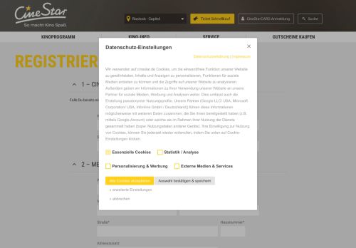 
                            3. Jetzt registrieren - CineStarCARD | CineStar Rostock Capitol