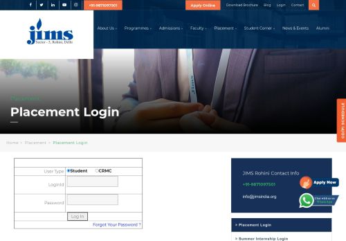 
                            6. JIMS Rohini placement login panel | MBA/PDGM Placements