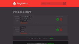 
                            10. jimslip.com passwords - BugMeNot