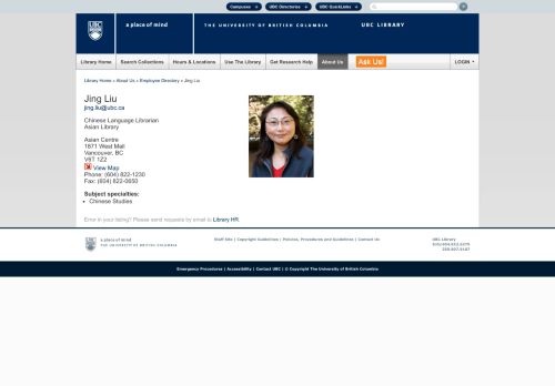 
                            11. Jing Liu: Employee Directory: UBC Library