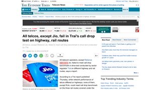 
                            11. Jio: All telcos, except Jio, fail in Trai's call drop test on highway, rail ...