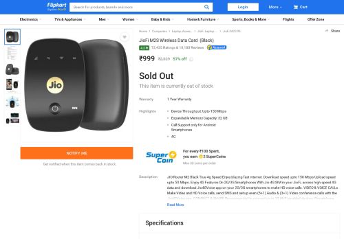 
                            7. JioFi M2S Wireless Data Card - JioFi : Flipkart.com