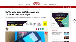 
                            13. JioPhone to soon get WhatsApp and YouTube, beta tests ...