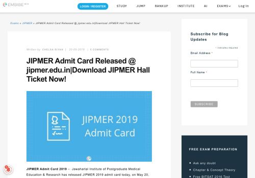 
                            10. JIPMER Admit Card 2019 | Download JIPMER Hall Ticket From jipmer ...