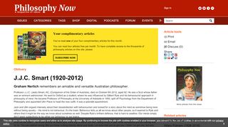 
                            13. J.J.C. Smart (1920-2012) | Issue 94 | Philosophy Now