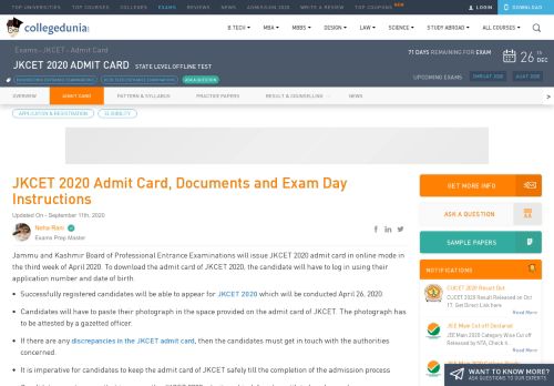 
                            9. JKCET Admit Card 2019 (Available)- Download JKBOPEE Hall Ticket