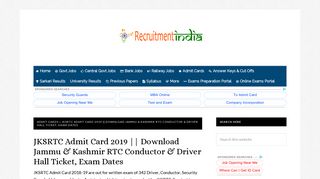 
                            10. JKSRTC Admit Card 2018-19 Out || Driver, Conductor, Others Exam ...