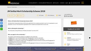 
                            10. JM Sethia Merit Scholarship Scheme 2018 [Win up to INR 700 pm]