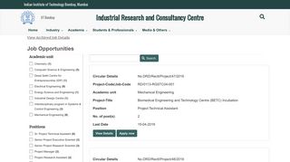 
                            7. Job Opportunities at IIT Bombay - IRCC, IITB