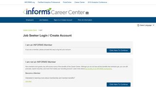 
                            10. Job Seeker Sign Up and Login - INFORMS Career Center (ICC)