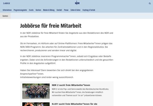 
                            5. Jobbörse für freie Mitarbeit | NDR.de - Der NDR - Karriere