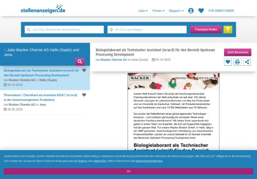 
                            11. Jobs bei Wacker Chemie AG, Stellenangebote | stellenanzeigen.de